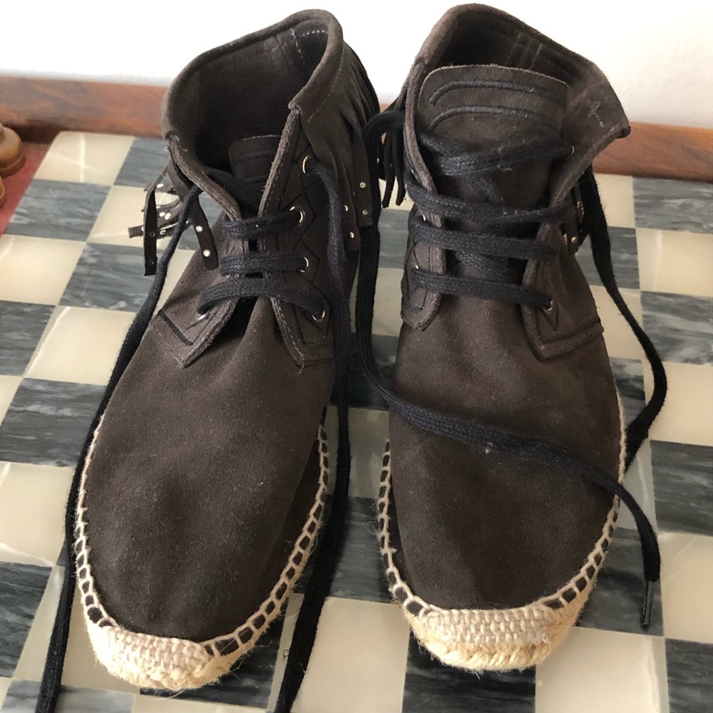 Zara brown suede fringe tight up espadrilles shoes size 38 MK
